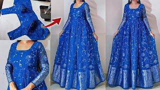 Princess cut long gown cutting stitching for beginners  long dressfrockdress cutting stitching [upl. by Daphene]