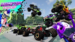 Monster Jam INSANE Racing Freestyle and High Speed Jumps 32  BeamNG Drive  Grave Digger [upl. by Dnartreb669]