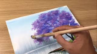 Jacaranda tree on the river Acrylic Satisfying Painting [upl. by Jacobah803]