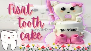 First Tooth Cake  easy tooth cake design  first tooth cake tutorial [upl. by Dincolo619]