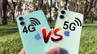 4G vs 5G iPhone 12 mini vs iPhone 11 network speed test [upl. by Eenhat]