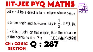 Let x  4 be a directrix to an ellipse whose centre at the origin and its eccentricity is is 12 [upl. by Neelehtak]