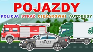 Samochody bajka dla dzieci  Policja  Straż pożarna  Ciężarówka  Autobus  KIDSOLANDIA TV [upl. by Annaek]