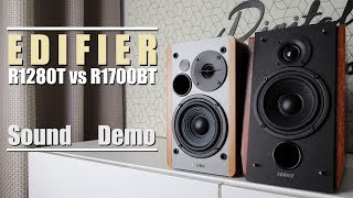 Edifier R1700BT vs Edifier R1280T  Sound Demo w Bass Test [upl. by Kerrill]