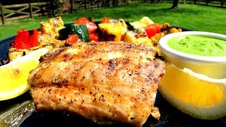 Grilled Rockfish with Lemon Basil Pesto  Striped Bass Recipe [upl. by Amanda]