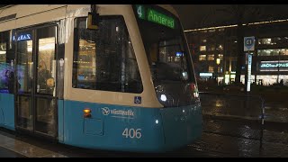 Sweden Gothenburg tram 4 night ride from to Kungsportsplatsen to Brunnsparken [upl. by Aivlys655]