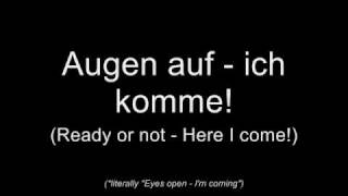 Oomph  Augen auf Lyrics w English Translation [upl. by Ruhtracm358]