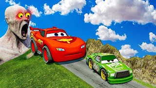 TRANSPORTING PIXAR CARS amp FRUITS WITH COLORED amp JOHN DEERE vs CLAAS vs TRACTORS  BeamNGdrive 962 [upl. by Ynnub]