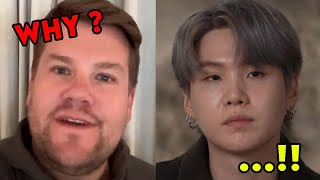 James Corden Reacts to BTS unfollowing him on twitter [upl. by Latrell]