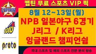 스포츠토토VIP⭐8월1213일월⭐NPB일본야구6경기J리그K리그잉글랜드챔피언쉽승무패핸디캡언더오버목차확인무료조합가장 빠르고 정확한 토토분석유료자료받기 [upl. by Raynor]