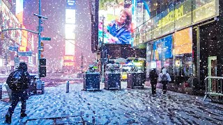 NYC 4AM Snow Walk  42nd Street Times Square 57th Street 5th Avenue Rockefeller Center [upl. by Tabbitha]