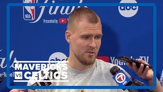 Kristaps Porzingis talks Game 2 leg injury discusses availability for Game 3 of 2024 NBA Finals [upl. by Nikoletta874]