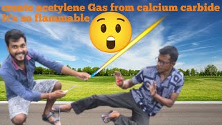 Science Experiment  Calcium carbide Experiment  create Acetylene Gas  its too flammable [upl. by Arotak]