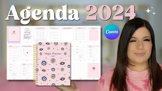 DISEÑA tu propia AGENDA EN CANVA 2024 💕 Te regalo la plantilla [upl. by Halilak]