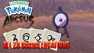 LOCALIZACIÓN DE LOS 28 UNOWN en POKÉMON LEGENDS ARCEUS GUÍATUTORIAL [upl. by Harte]