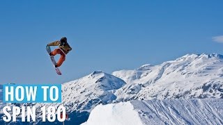 How to 180 Jump on a Snowboard  Regular 180 Trick Tip [upl. by Ecinahc]