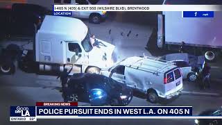 LA police chase ends in multivehicle crash on 405 Freeway [upl. by Essinger780]