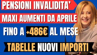 PENSIONI INVALIDITA DA APRILE CAMBIA TUTTO👉🏼TABELLE NUOVI IMPORTI CON GROSSI AUMENTI FINO A 486 [upl. by Trebo690]