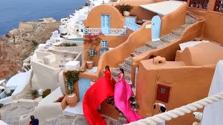 Santorini Greece  Windy day in OIA  HDR 4K walking tour [upl. by Atinet]