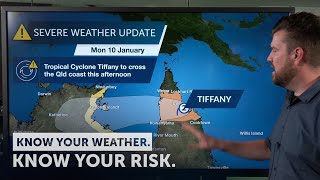 Severe Weather Update TC Tiffany to cross the Qld coast this afternoon  10 Jan 2022 [upl. by Cassady]