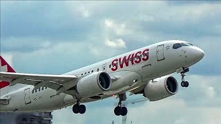 Swiss Airbus A220100 CS100  Landing and Takeoff at London City Airport [upl. by Kant]