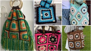 Granny crochet square fancy bagcrochet multicoloured handbag designs [upl. by Velick569]