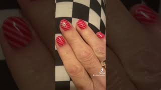 It’s new manicure day yayyy goodbye horror and hello candy stripes newnails candystripes nailart [upl. by Lipps]