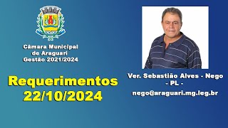 Requerimentos Vereador Sebastião Alves Nego 22102024 [upl. by Rennane]