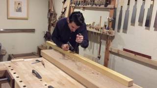 Mortising with Japanese chisels into yellow cedar post [upl. by Klecka]