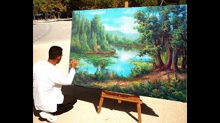 Como pintar facil un hermoso pantano realista manolette el pintor Dialogo con la naturaleza [upl. by Silvie]