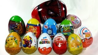 12 Surprise Eggs Unboxing Kinder Surprise Cars Kinder Joy Toy Story Lion King [upl. by Garland]