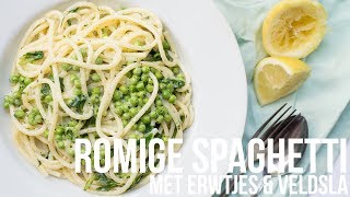 RECEPT Romige spaghetti met erwtjes en veldsla  OhMyFoodness [upl. by Andriette]