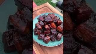 Maple Bourbon Pork Belly Burnt Ends Recipe  Over The Fire Cooking by Derek Wolf [upl. by Anillehs]