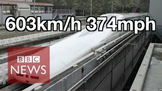 Japan Worlds fastest train 603kmh  BBC News [upl. by Luhe]