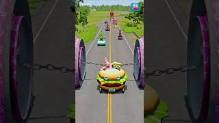 Funny Cars amp Weird Cars GO TO GIANT Bollards Barbie and Giant Chain Crush in BeamNGdrive [upl. by Pillsbury]