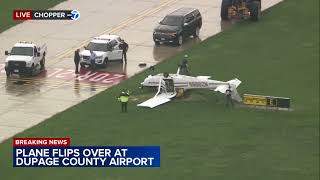 Small plane flips over at DuPage Airport amid storms strong winds in west suburbs [upl. by Meredithe]