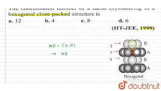 The coordination number of a metal crystallizing in a hexagonal closepacked structure is [upl. by Paresh]