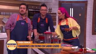 Receta Camarones con Tocino en Salsa  Cocineros Mexicanos [upl. by Particia]