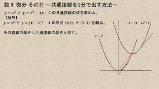 数Ⅱ 微分 その⑫ ～共通接線を1分で出す方法～ [upl. by Nyroc613]