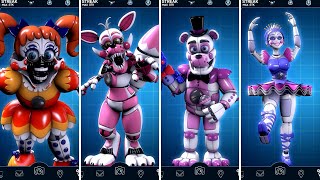 FNAF AR Stylized Sister Location Animatronics Jumpscare amp Workshop Animations [upl. by Juliet]