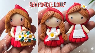 Red Hoodie Dolls Tutorial with Air Dry Clay  Step By Step  Clay Craft Ideas [upl. by Mmada]