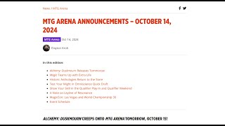 MTG Arena Announcements  October 14th 2024 [upl. by Zulema758]