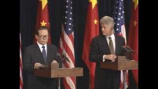 Pres Clinton amp Pres Jiang at Joint Press Conference 1997 [upl. by Aitak]