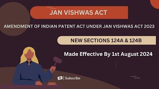 Under Jan Vishwas Act 2023 Amendment Of Indian Patent Act 1970 New Sections After Section 124 [upl. by Ulises]