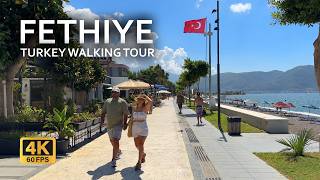 Fethiye Turkey street walking tour 4K 60 FPS  Çalış Beach with paradise coastline [upl. by Tnomal887]