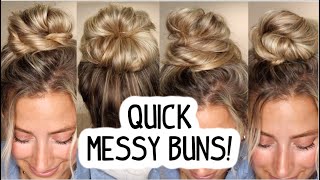 4 QUICK AND EASY MESSY BUNS LONG AND MEDIUM HAIRSTYLES [upl. by Ycart]