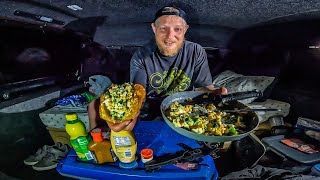 Truck Camping in a Thunderstorm  Spicy Salmon Egg Salad Croissantwich [upl. by Weibel668]