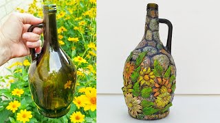 Glass Bottle Art idea Wine bottle decoration with Homemade Molds Without Silicone [upl. by Nieberg]