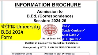 Panjab University BEd 2024 Form  Fee EligibilityQualification  Chandigarh University BEd Form [upl. by Bird]