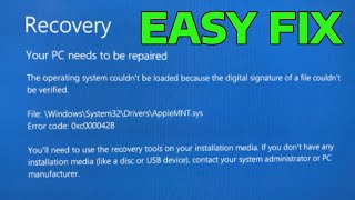 How To Fix 0xc0000428 Error  file\windows\system32\winloadefi status 0xc0000428 [upl. by Irmo184]